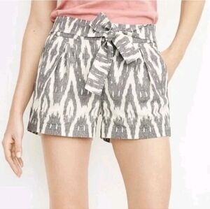 J. Crew Blue White Pattern Linen Cotton Blend Bow Tie Belt High Waist Shorts 00